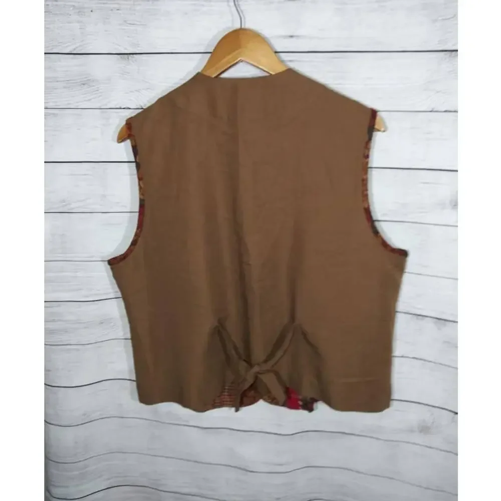 Vintage Napa Valley Brown Red Patchwork Cottage Core Button Front Vest Sz Large
